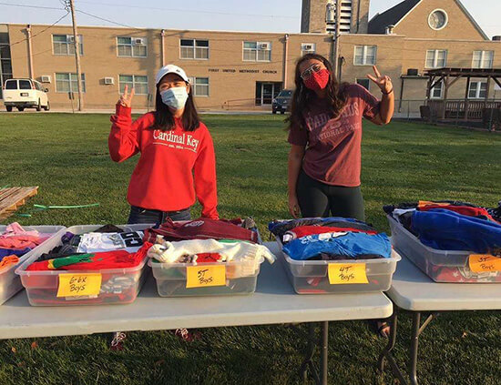 Cardinal Key Truman chapter members during a clothing drive